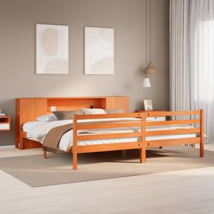 vidaXL Massivholzbett mit Regal ohne Matratze Wachsbraun 180x200 cm