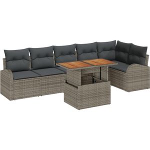 vidaXL 7-teiliges Garten-Esszimmer-Set mit Kissen Grau Poly Rattan Akazie