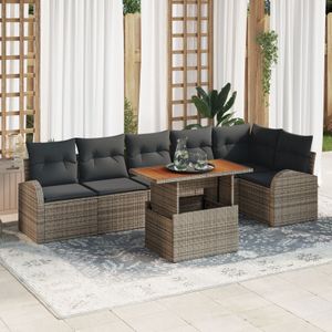 vidaXL Garten-Sofa-Set Set aus 7 Grau Poly-Rattan