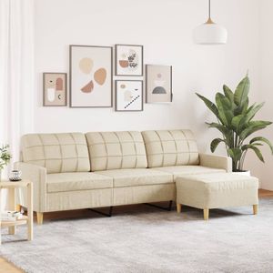 vidaXL 3-Sitzer-Sofa mit Hocker Creme 210 cm Stoff