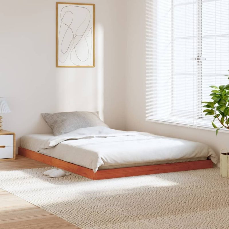 vidaXL Massivholzbett Wachsbraun 135x190 cm Kiefer