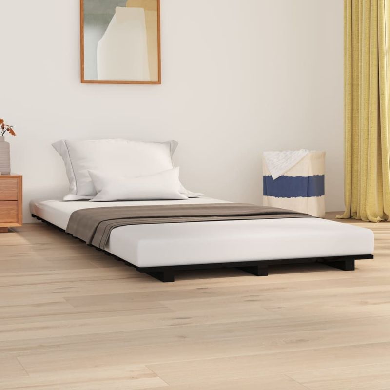 vidaXL Massivholzbett Schwarz 90x200 cm Kiefer