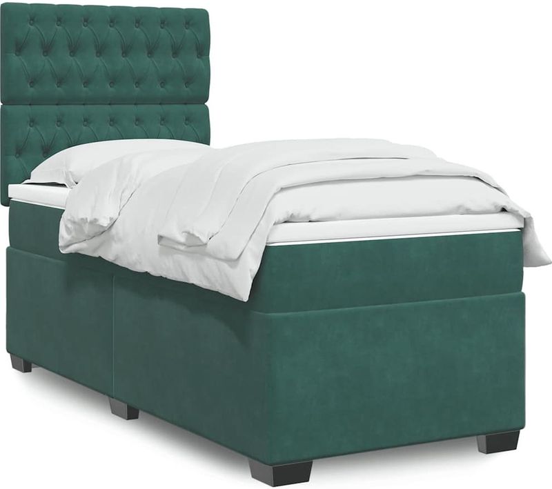 vidaXL Boxspringbett mit Matratze Dunkelgrün 80x200 cm Samt