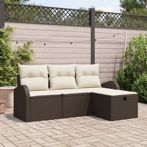 vidaXL 4-teiliges Garten Sofa Set mit Kissen Braun Poly Rattan,  2-Sitzer Garten Sofa mit Stauraum & Kissen Braun Poly Rattan