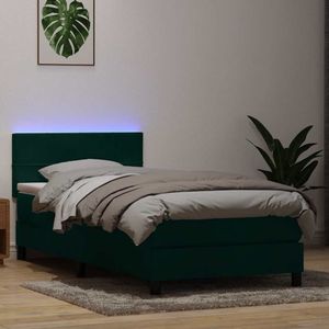 vidaXL Boxspringbett mit Matratze Dunkelgrün 100x210 cm Samt