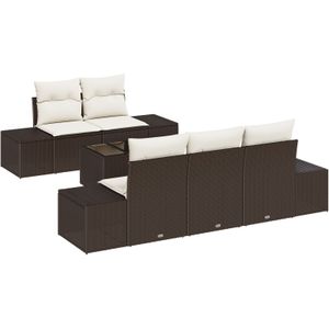 vidaXL 6-Teiliges Garten-Sofa-Set mit Kissen Brauner Poly-Rattan