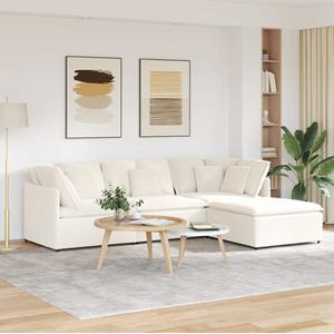 vidaXL Modulares Sofa mit Hocker Kissen Stoff in Lammwolloptik Creme