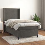 vidaXL Boxspringbett mit Matratze Dunkelgrau 90x200 cm Samt