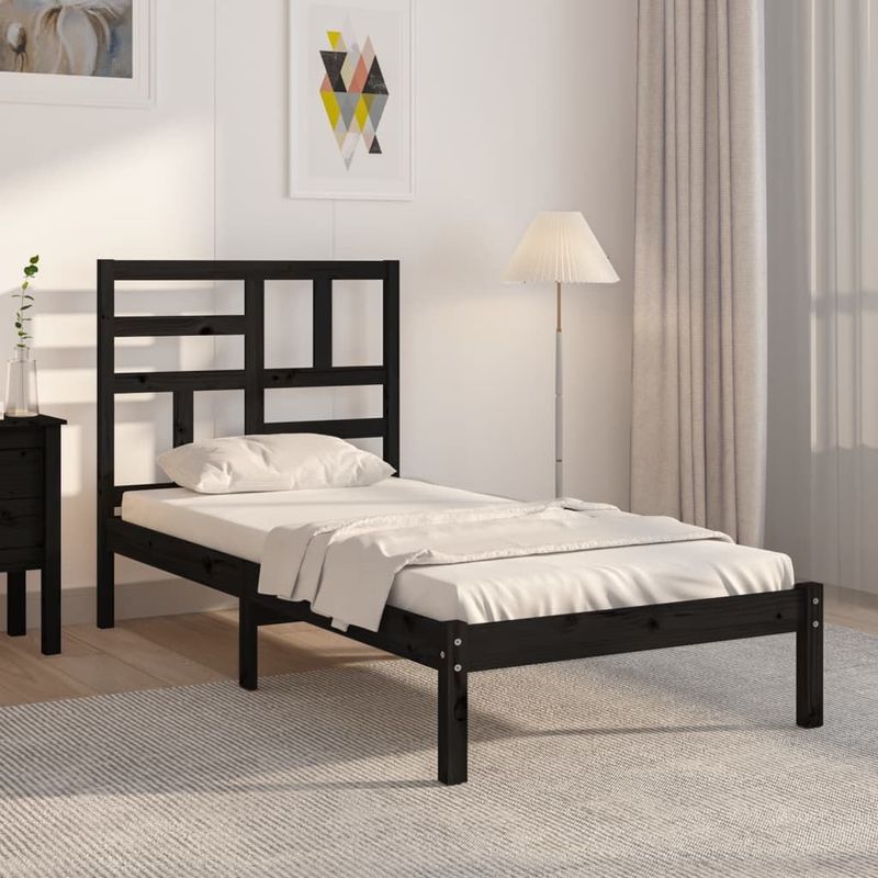 vidaXL Massivholzbett Schwarz 100x200 cm