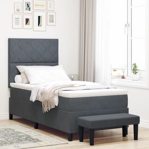 vidaXL Boxspringbett mit Matratze & Bank Dunkelgrau 100x200 cm Velvet