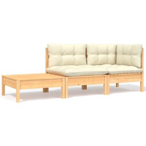 vidaXL 3-tlg. Garten-Lounge-Set mit Kissen in Creme Massivholz Kiefer