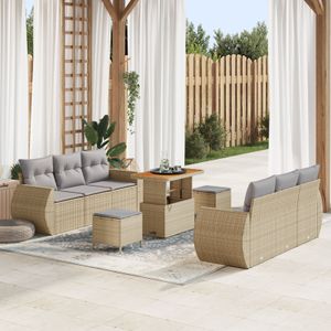 vidaXL 9-teiliges Garten Sofa Set mit Kissen Beiges Poly Rattan Akazie,  3-teiliges Garten Essset mit Kissen Beiges Poly Rattan Akazie
