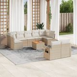 vidaXL 10-tlg. Garten-Sofagarnitur mit Kissen Beige Poly Rattan