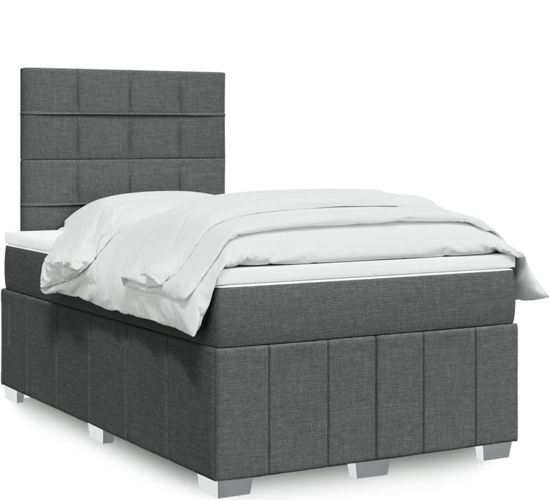 vidaXL Boxspringbett mit Matratze Dunkelgrau 120x200 cm Stoff