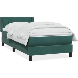 vidaXL Boxspringbett mit Matratze Dunkelgrün 90x220 cm Samt