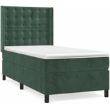 vidaXL Boxspringbett mit Matratze Dunkelgrün 90x200 cm Samt