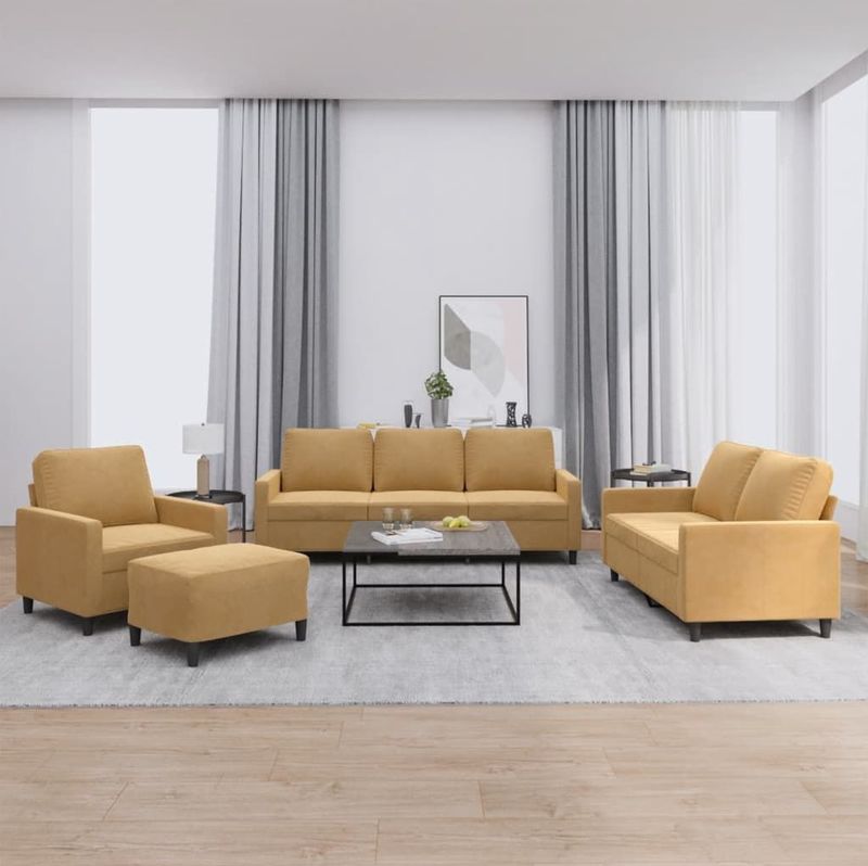 vidaXL 4-tlg. Sofagarnitur mit Kissen Braun Samt