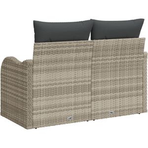 vidaXL 2-Sitzer Gartensofa mit Kissen Hellgrau Poly Rattan