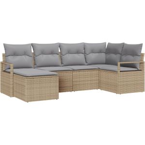 vidaXL 6-teiliges Garten Sofa Set mit Kissen Beige Poly Rattan,  2-Sitzer Garten Sofa mit Kissen Beige Poly Rattan