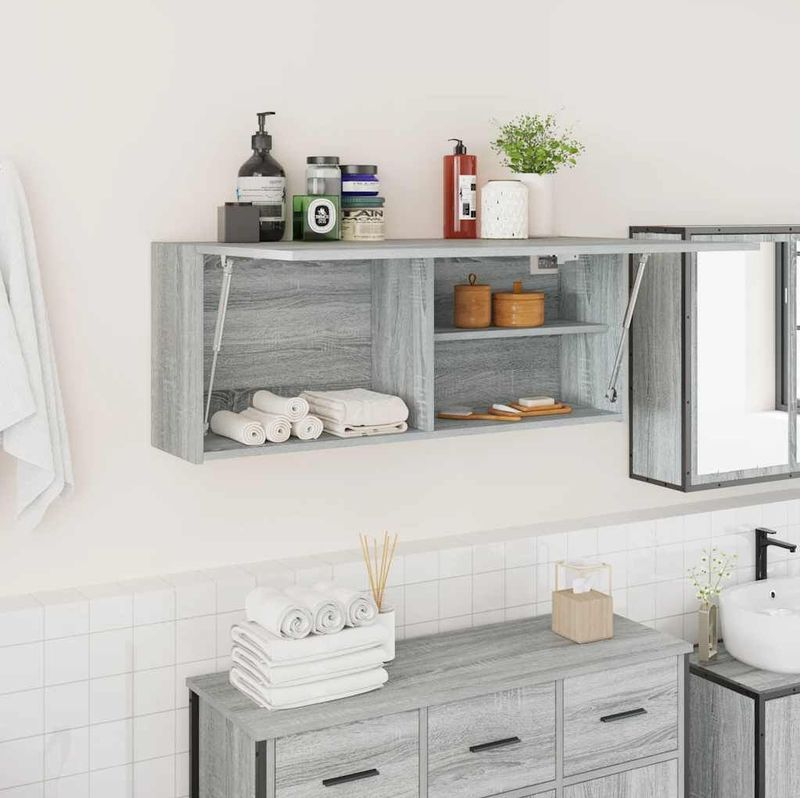 vidaXL Bad-Wandschrank Grau Sonoma 100x25x40 cm Holzwerkstoff