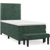 vidaXL Boxspringbett mit Matratze Dunkelgrün 90x190 cm Samt