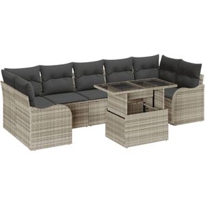 vidaXL 8-teiliges Garten-Sofa-Set mit Kissen Hellgrau Poly-Rattan,  2-Sitzer Garten-Sofa mit Stauraum & Kissen Hellgrau Poly-Rattan