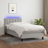 vidaXL Boxspringbett mit Matratze & LED Hellgrau 90x190 cm Stoff