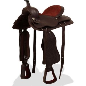 vidaXL Western-Sattel, Halfter & Brustblatt Echtleder 15"" Braun