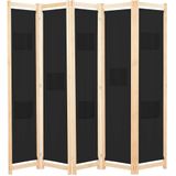 vidaXL 5-teiliger Raumteiler Schwarz 200 x 170 x 4 cm Stoff