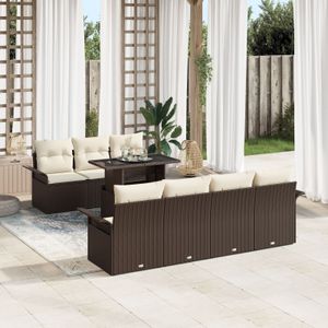 vidaXL 8-tlg. Garten-Sofagarnitur mit Kissen Braun Poly Rattan