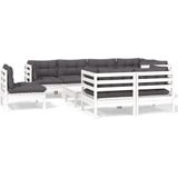 vidaXL 9-tlg. Garten-Lounge-Set mit Kissen Weiß Kiefer Massivholz
