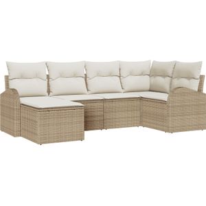 vidaXL 6-teiliges Garten Sofaset mit Kissen Beige Poly Rattan,  2-Sitzer Garten Sofa mit Stauraum & Kissen Beige Poly Rattan