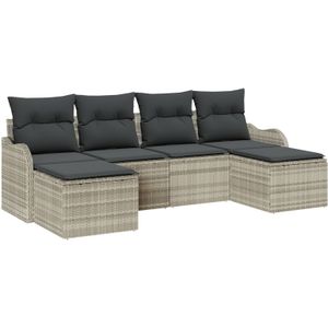 vidaXL 6-teiliges Garten Sofaset mit Kissen Hellgrau Poly Rattan,  2-Sitzer Garten Sofa mit Stauraum & Kissen Hellgrau Poly Rattan