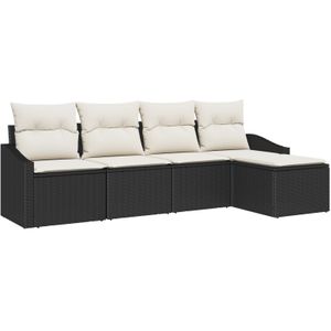 vidaXL 5-tlg. Garten-Sofagarnitur mit Kissen Schwarz Poly Rattan