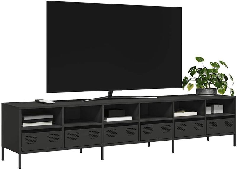 vidaXL TV-Schrank Schwarz 202x39x43,5 cm Kaltgewalzter Stahl