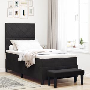 vidaXL Boxspringbett mit Matratze & Bank Schwarz 100x200 cm Samt
