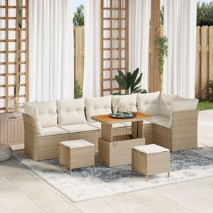 vidaXL 9-teiliges Garten-Sofa-Set mit Kissen Beige Poly Rattan Akazie,  3-teiliges Garten-Esszimmer-Set mit Kissen Beige Poly Rattan Akazie