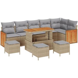 vidaXL 10-teiliges Gartensofa Set mit Kissen Beige Poly Rattan Akazie,  4-teiliges Garten-Dining Set mit Kissen Beige Poly Rattan Akazie