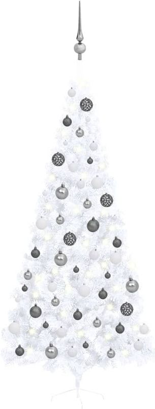 vidaXL Künstlicher Halb-Weihnachtsbaum Beleuchtung Kugeln Weiß 240 cm