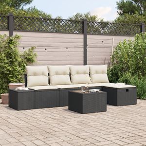 vidaXL 6-teiliges Garten-Sofaset mit Kissen Schwarz Poly-Rattan