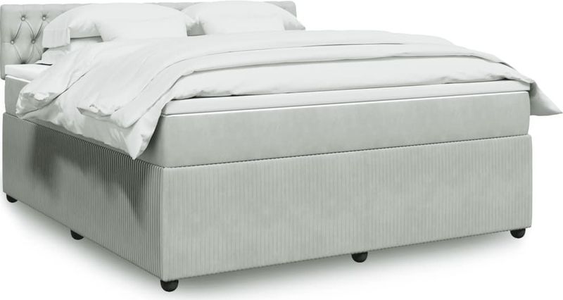vidaXL Boxspringbett mit Matratze Hellgrau 180x200 cm Samt