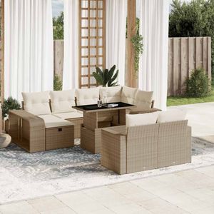 vidaXL 11-tlg. Garten-Sofagarnitur mit Kissen Beige Poly Rattan