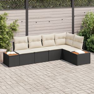 vidaXL 5-teiliges Garten Sofa Set mit Kissen Schwarz Poly Rattan Akazie