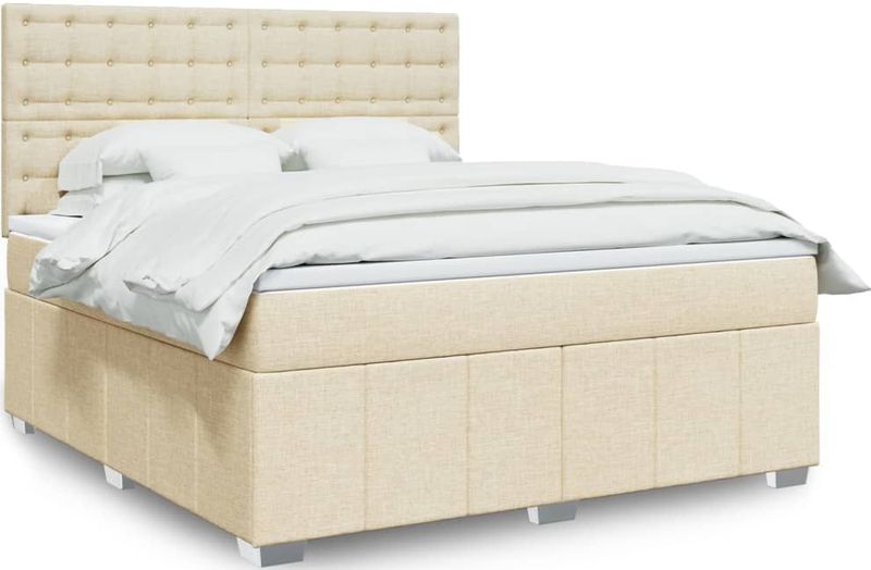 vidaXL Boxspringbett mit Matratze Creme 180x200 cm Stoff