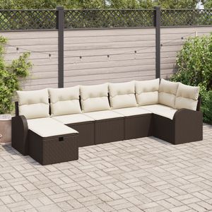 vidaXL 7-teiliges Garten-Sofa-Set mit Kissen Braun Poly-Rattan