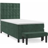 vidaXL Boxspringbett mit Matratze Dunkelgrün 90x200 cm Samt
