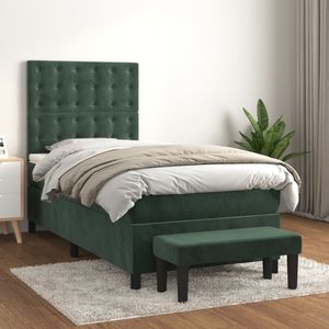 vidaXL Boxspringbett mit Matratze Dunkelgrün 90x200 cm Samt