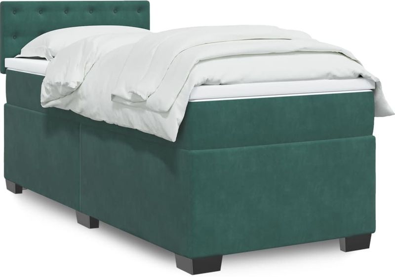 vidaXL Boxspringbett mit Matratze Dunkelgrün 90x200 cm Samt