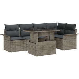 vidaXL 6 Teiliges Garten Sofa Set mit Kissen Grau Poly Rattan