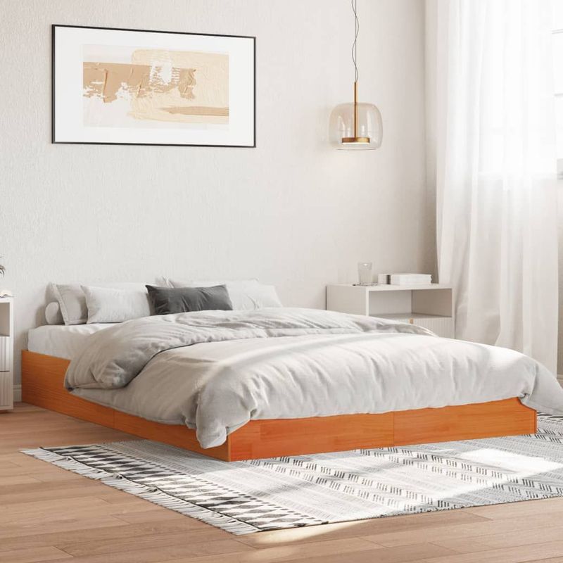 vidaXL Massivholzbett ohne Matratze Wachsbraun 120x200 cm Kiefernholz
